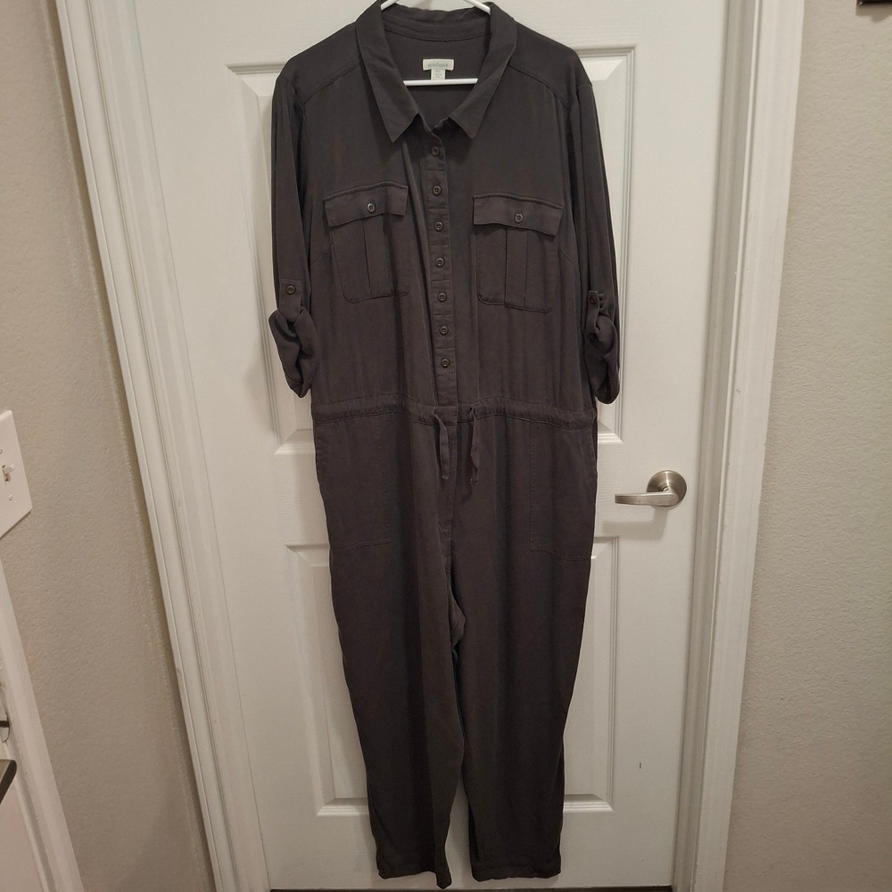 Sundance Women's Gray Utility Jumpsuit Romper Long Sleeve‎ Drawstring Waist XXL